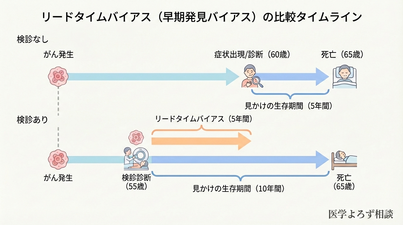 リードタイムバイアスのタイムライン図解