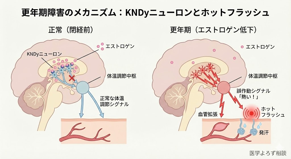 KNDyニューロンによる更年期症状発生メカニズム