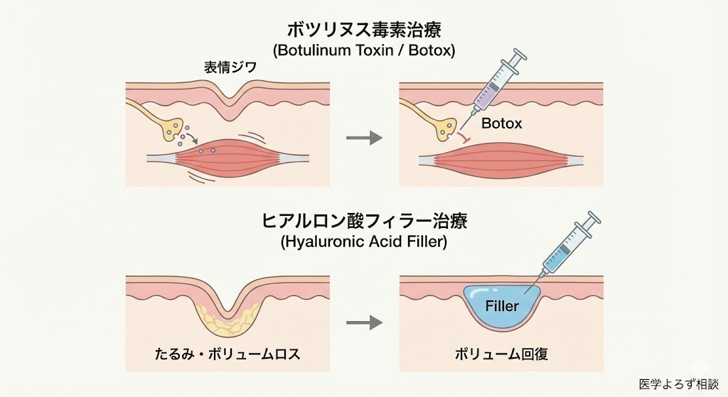 ボトックスとヒアルロン酸フィラーの作用メカニズム比較